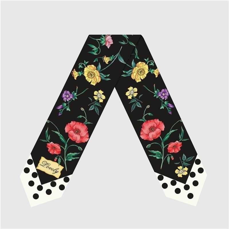 Women's French Style Flower Satin Printing Silk Scarves