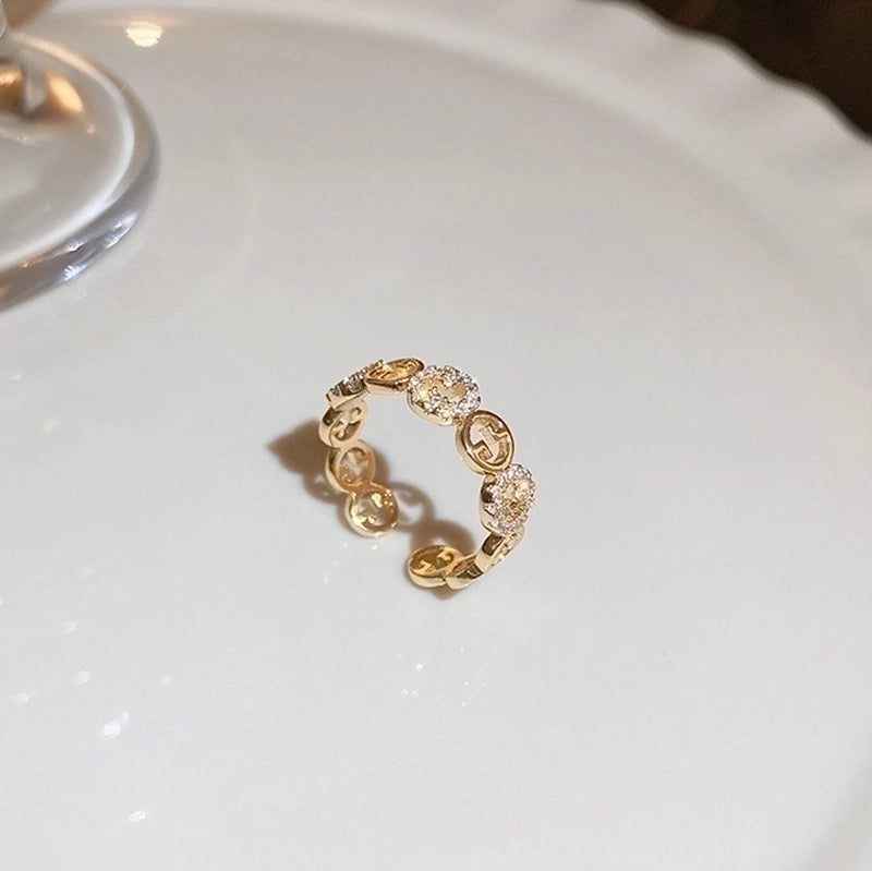 Fashion Rabbit Heart Shape Flower Copper Plating Inlay Shell Zircon Open Ring 1 Piece