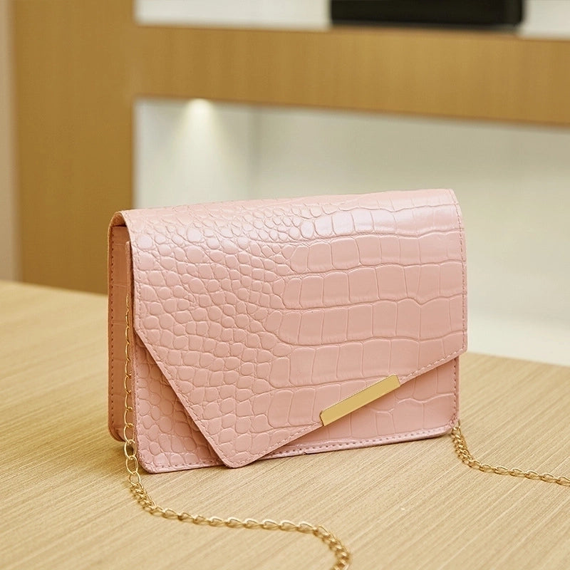 Women's Small Pu Leather Solid Color Crocodile Fashion Square Buckle Crossbody Bag