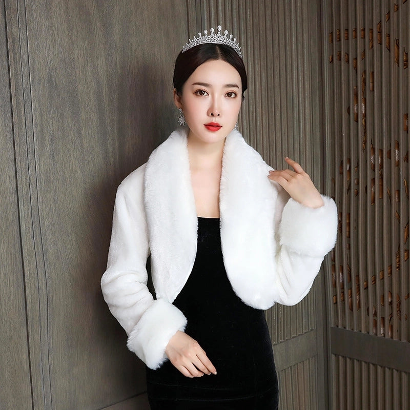 Bridal Wedding Dress Warm Wedding Ceremony Thickened Dress Cheongsam Shawl Autumn And Winter Cape Woolen Shawl Coat For Women