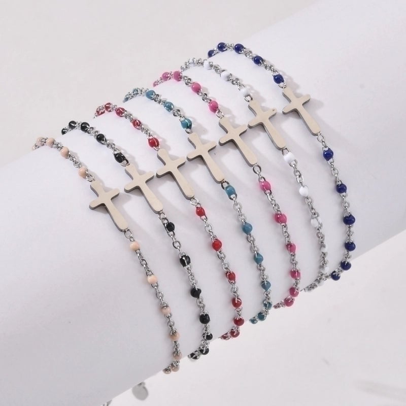 Minimalist Cross Stainless Steel Enamel Plating Bracelets