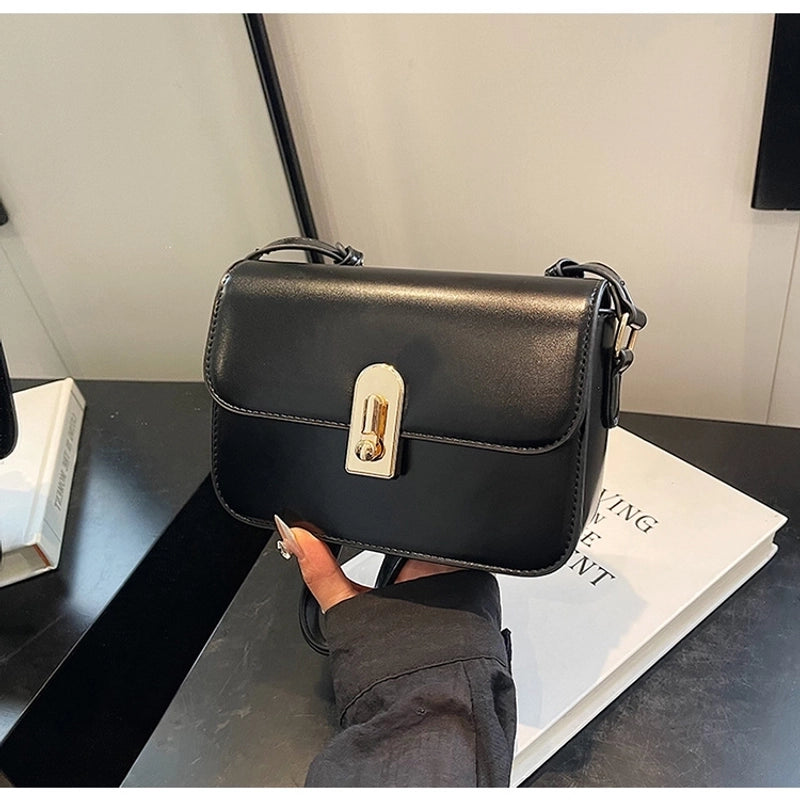 Women's Small PU Solid Color Elegant Lock Square Magnetic Buckle Square Bag