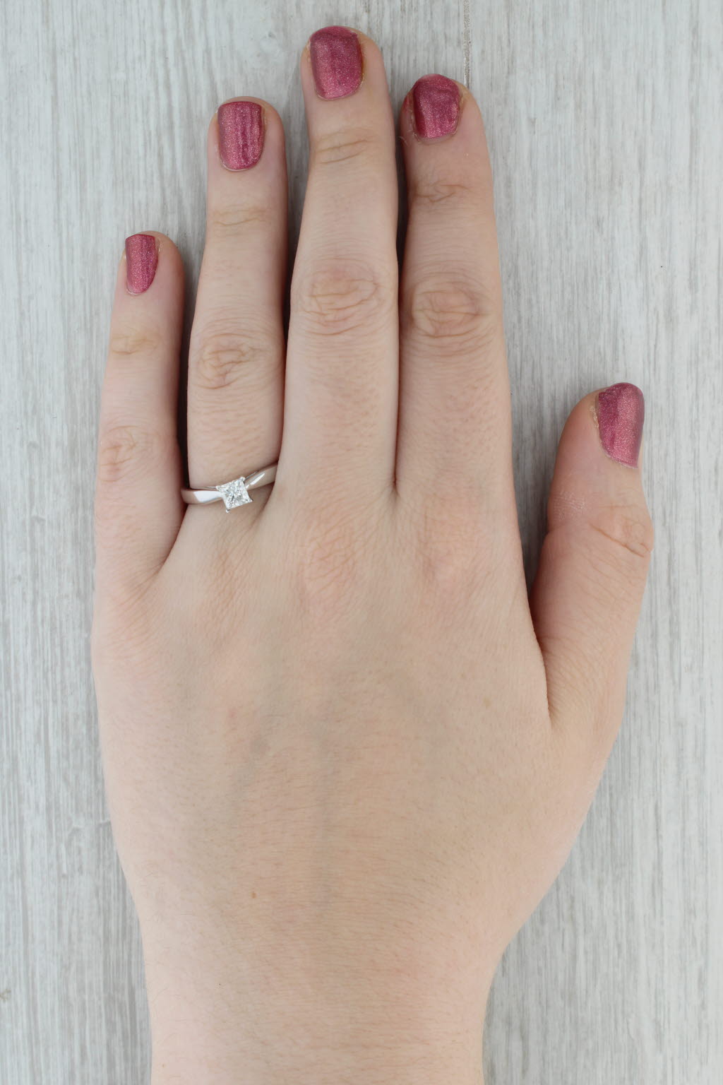 0.62ct Princess Diamond Solitaire Engagement Ring 14k White Gold Size 9