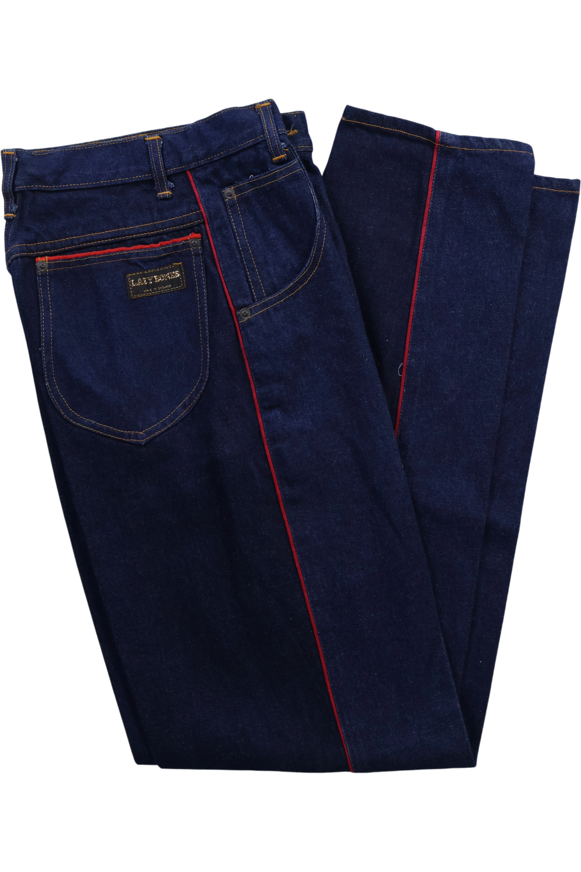 Lazy Bones Tapered Leg Denim Jeans with Red Piping