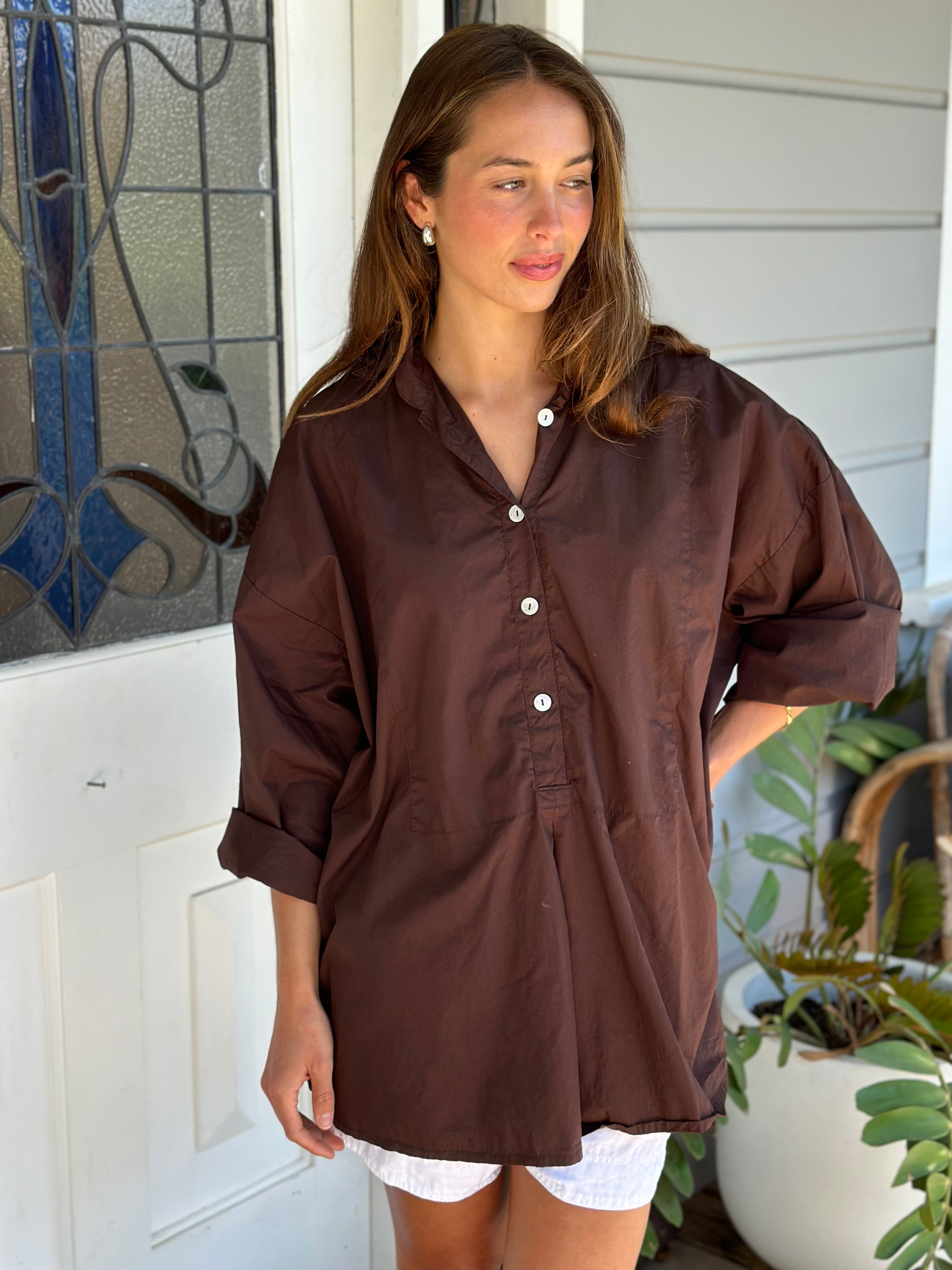 megan shirt - chocolate cotton