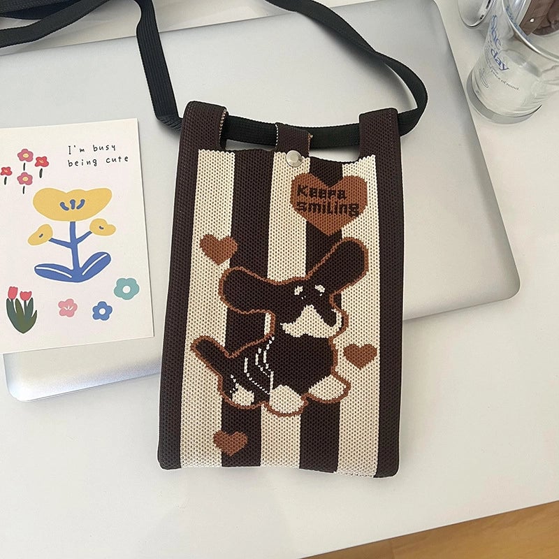 Women's Polyester Printing Animal Color Block Cute Square Buckle Shoulder Bag Phone Wallets