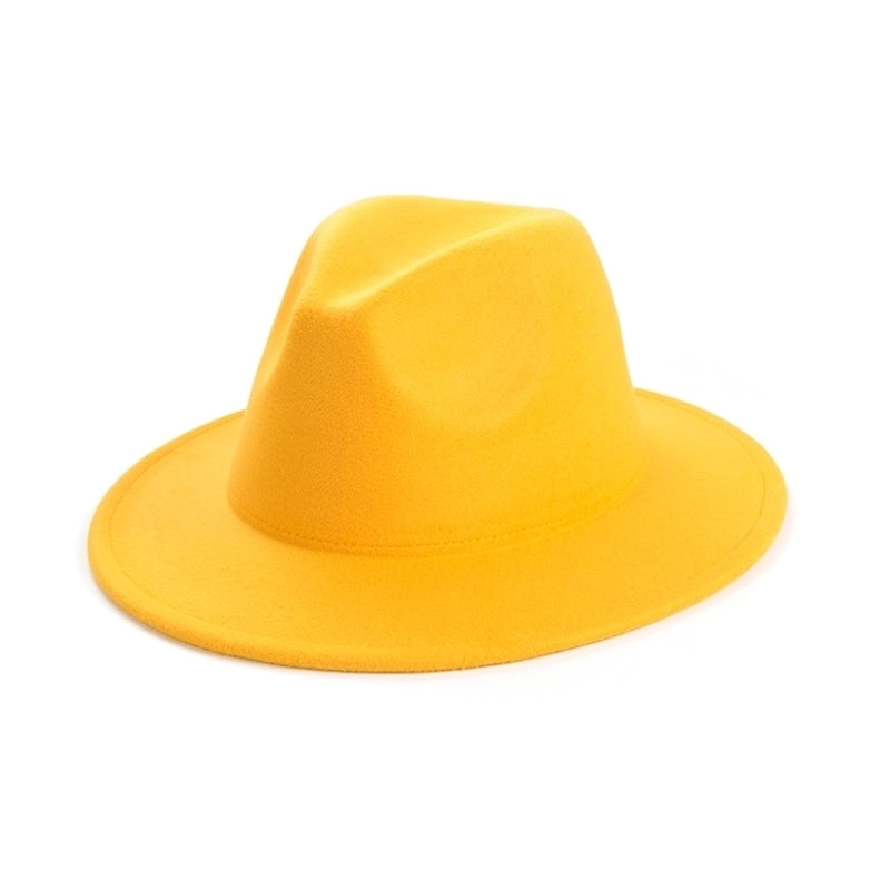 Unisex Elegant Solid Color Big Eaves Fedora Hat