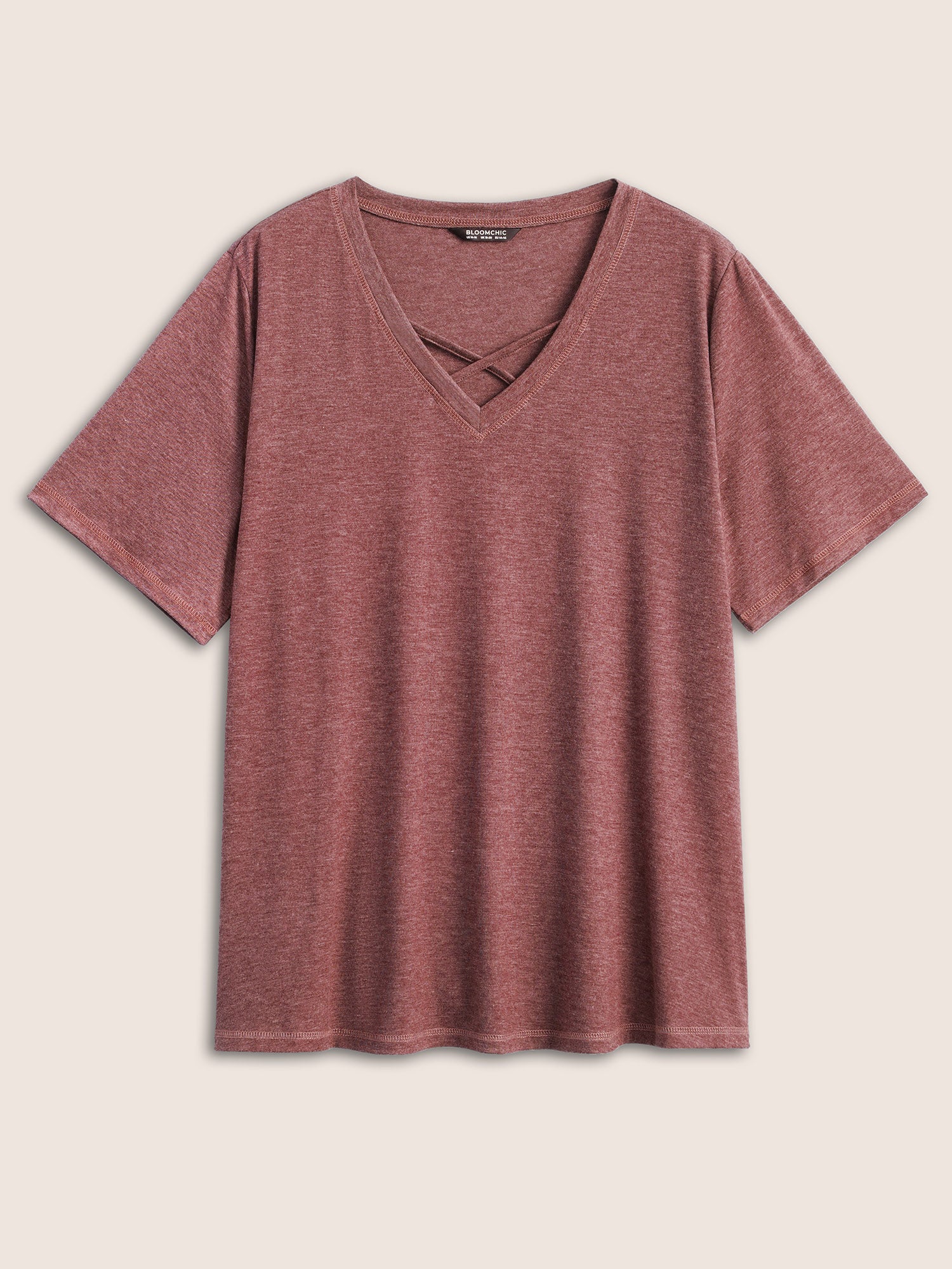 Solid Crisscross Neck Contrast Stitch T-shirt