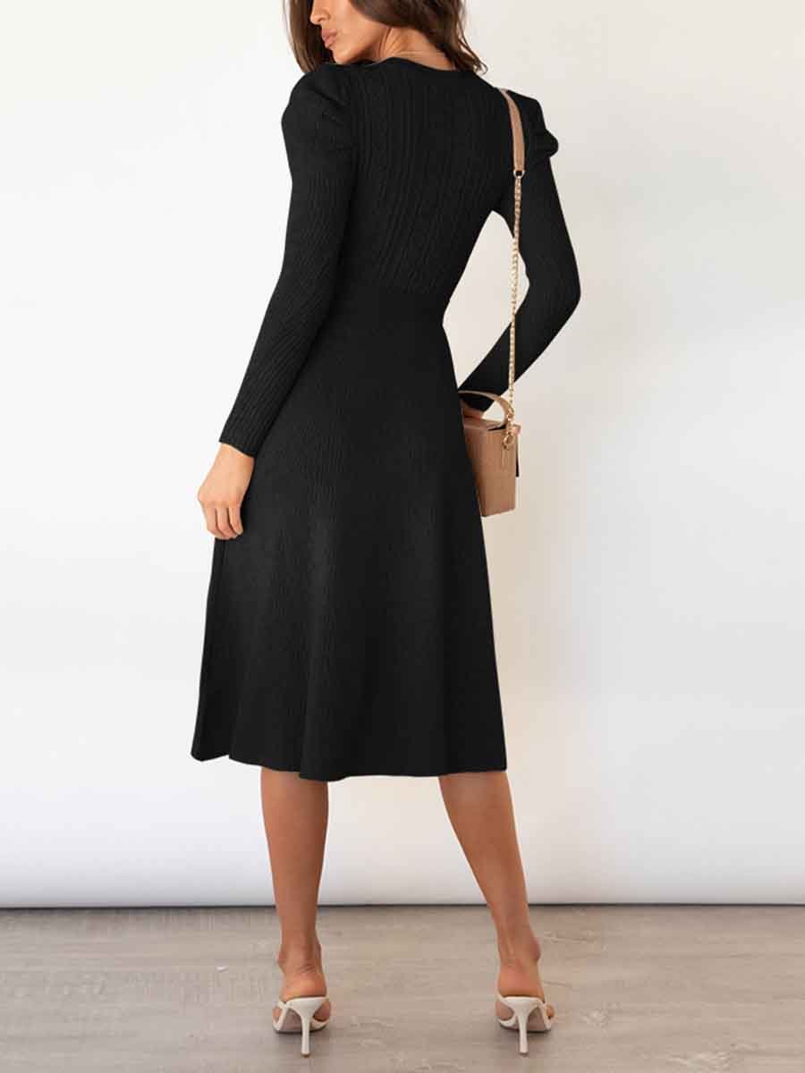 Bubble Sleeve Belt Knit Dress (5 colors)