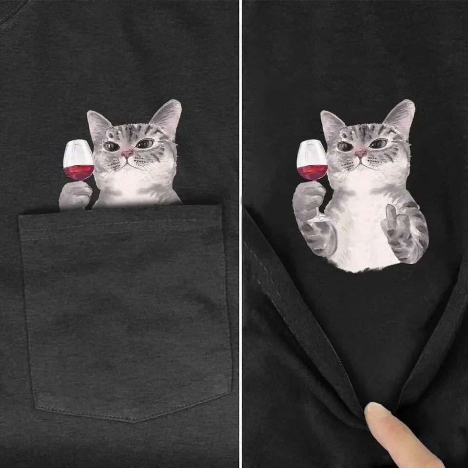 Hidden Middle Finger Signed Funny Cat Printed T-Shirt