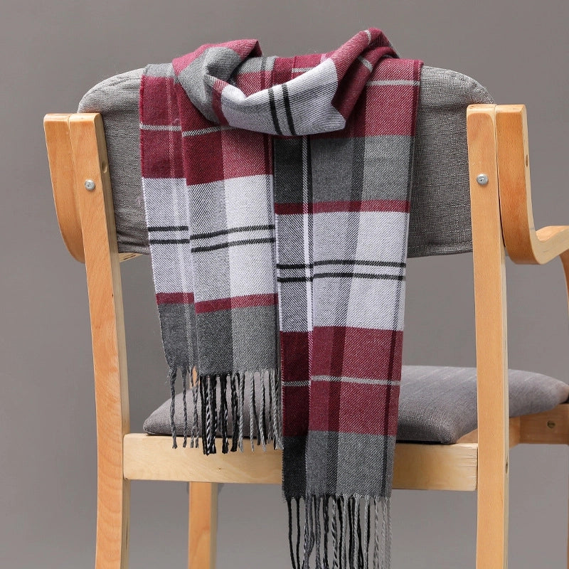 Autumn And Winter Men's Plaid Scarf British Plaid Cashmere Tassel Couple Parent-child Men's Scarf