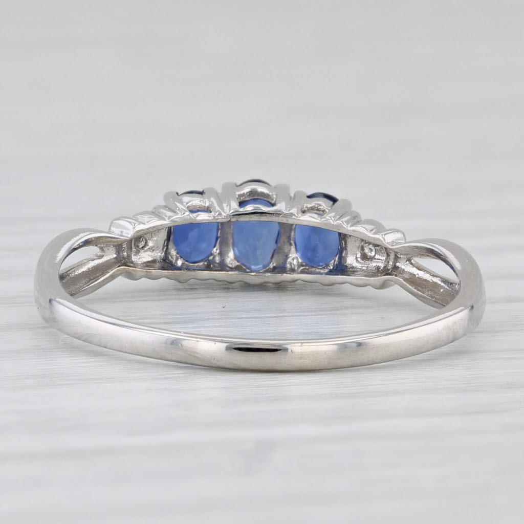 0.95ctw Lab Created Sapphire 3-Stone Ring 10k White Gold Size 9 Diamond Accents