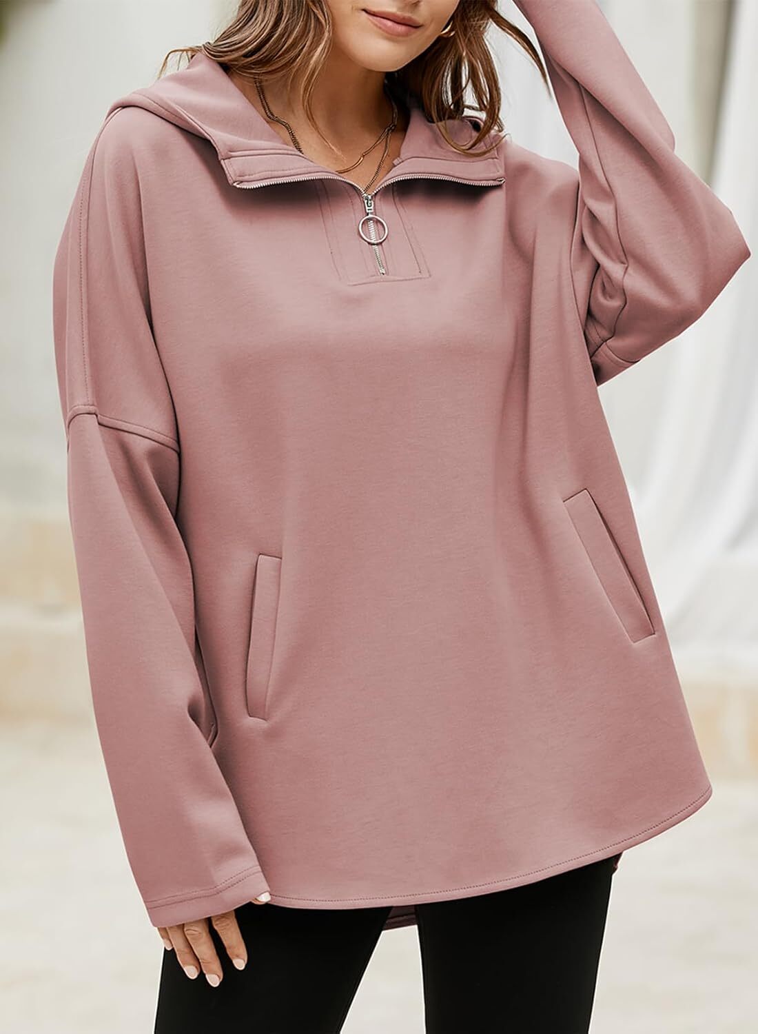 FINAL SALE⚡5 Packs for $25.95⚡- Women's Oversized Hoodies Casual Long Sleeve Half Zipper Pocket Sweatshirt Pullover Tops