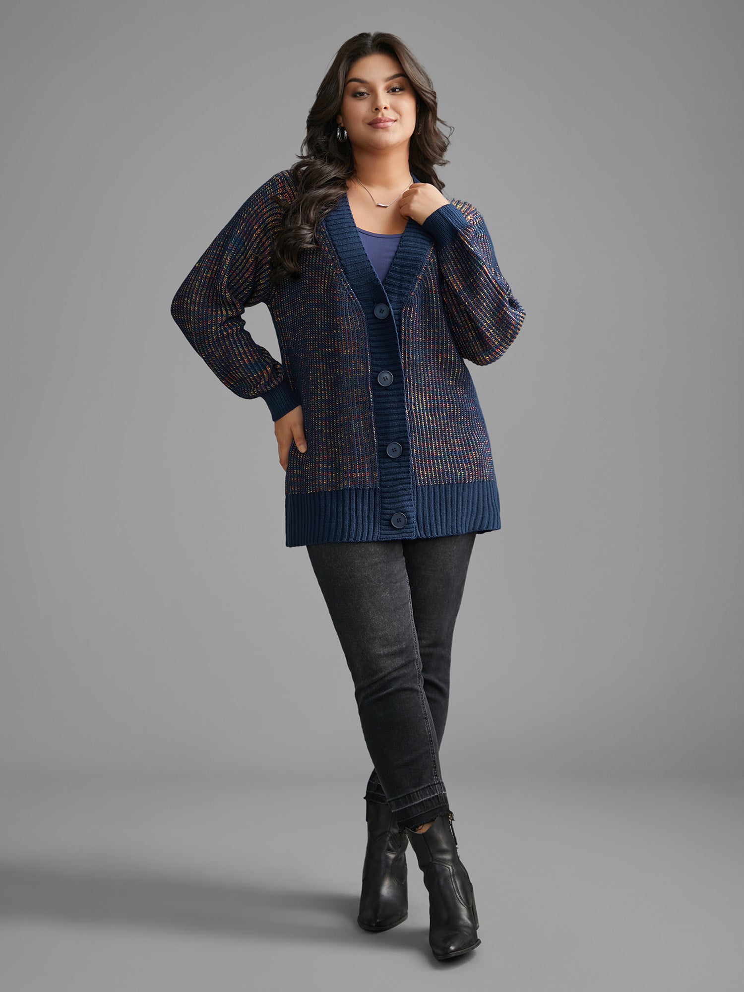 Heather Textured Button Up Cardigan