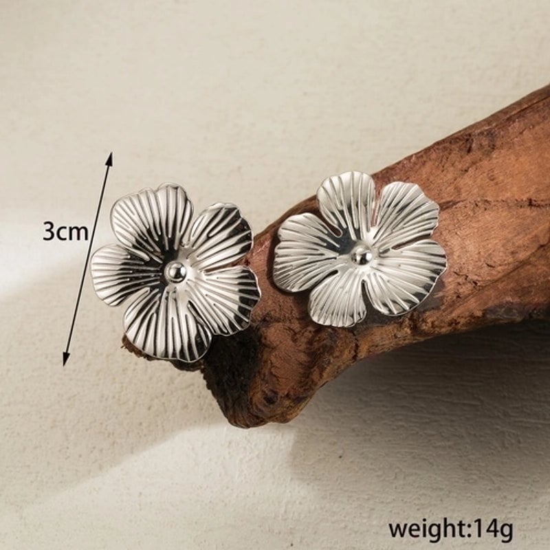 Classic Style Solid Color Flower Plating Inlay Stainless Steel Artificial Pearls 14k Gold Plated Drop Earrings