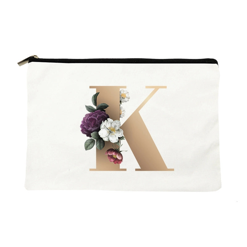 Letter Flower Makeup Bag Personalized Style English Letters Hand-held Cosmetic Bag Canvas Bag