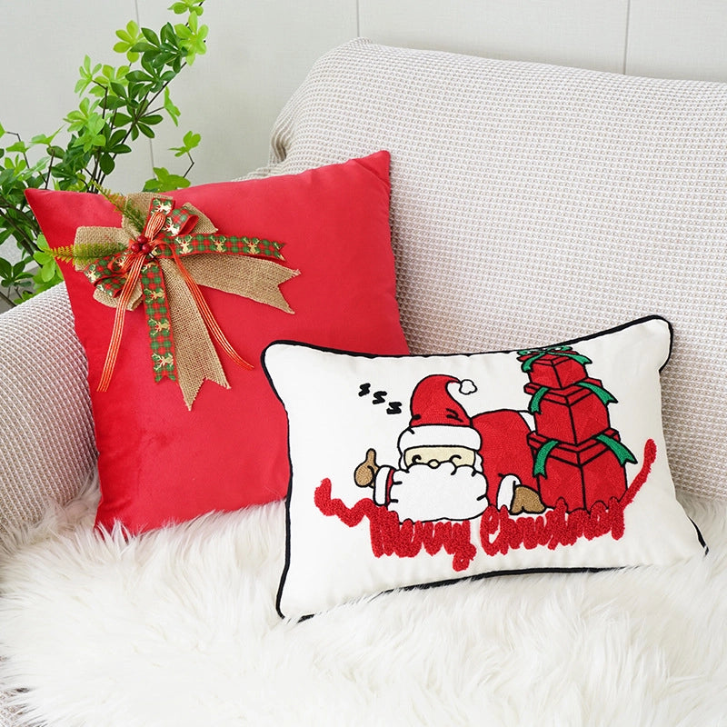 Christmas Cute Christmas Modern Style Letter Bow Knot PP Cotton Throw Pillow Pillow Cases Couch & Sofa Decor