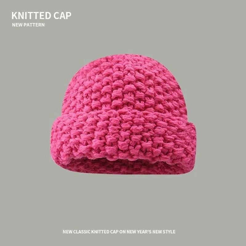 Coarse Yarn Pineapple Pattern Autumn And Winter Knitted Hat Women's Big Head Circumference Warm Ear Protection Make Face Look Smaller Woolen Cap