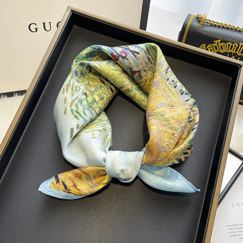 Women's Elegant Geometric Satin Printing Silk Scarves