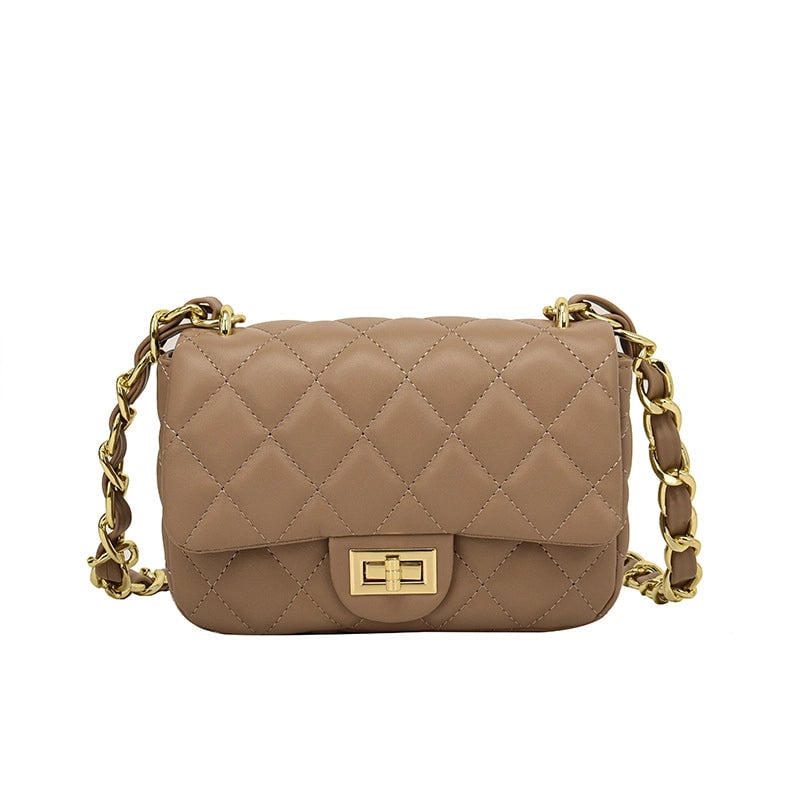 Women's Pu Leather Lingge Elegant Sewing Thread Square Flip Cover Shoulder Bag Crossbody Bag