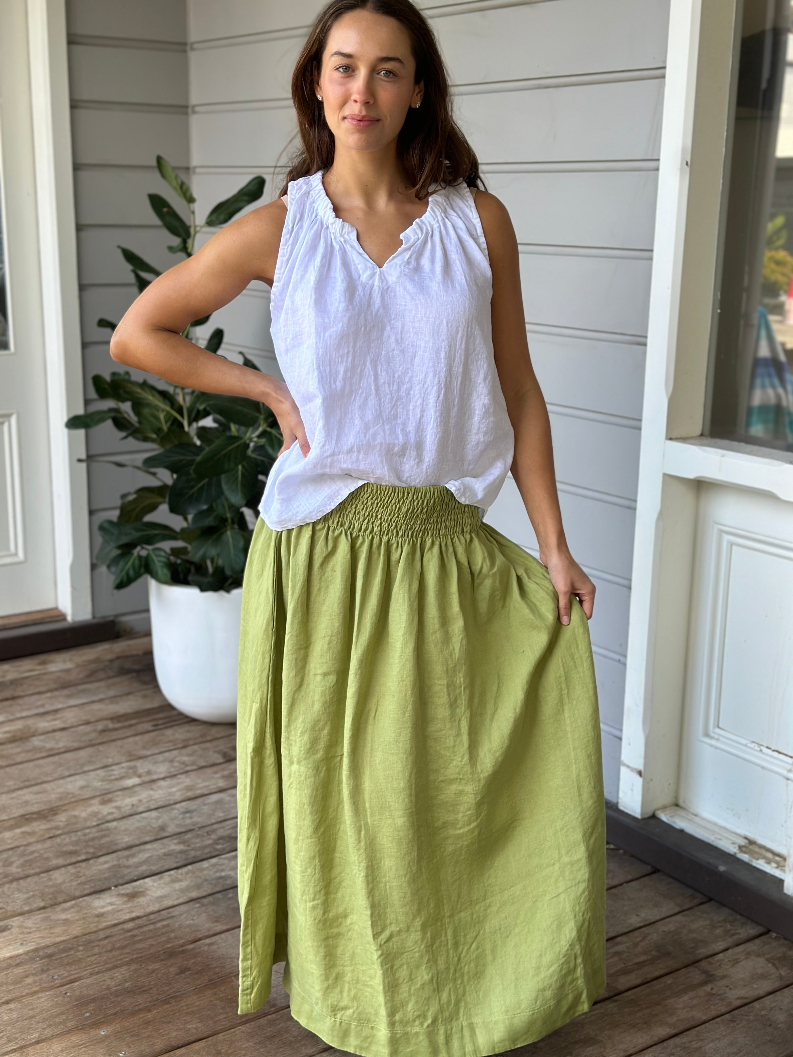 lulu skirt - avocado linen