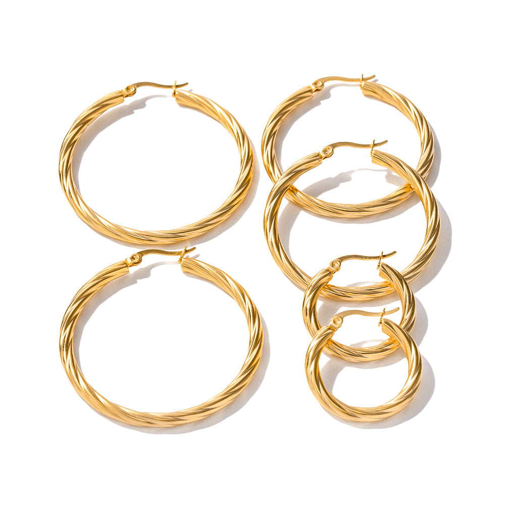 IG Style Round Geometric Stainless Steel 18K Gold Plated Earrings
