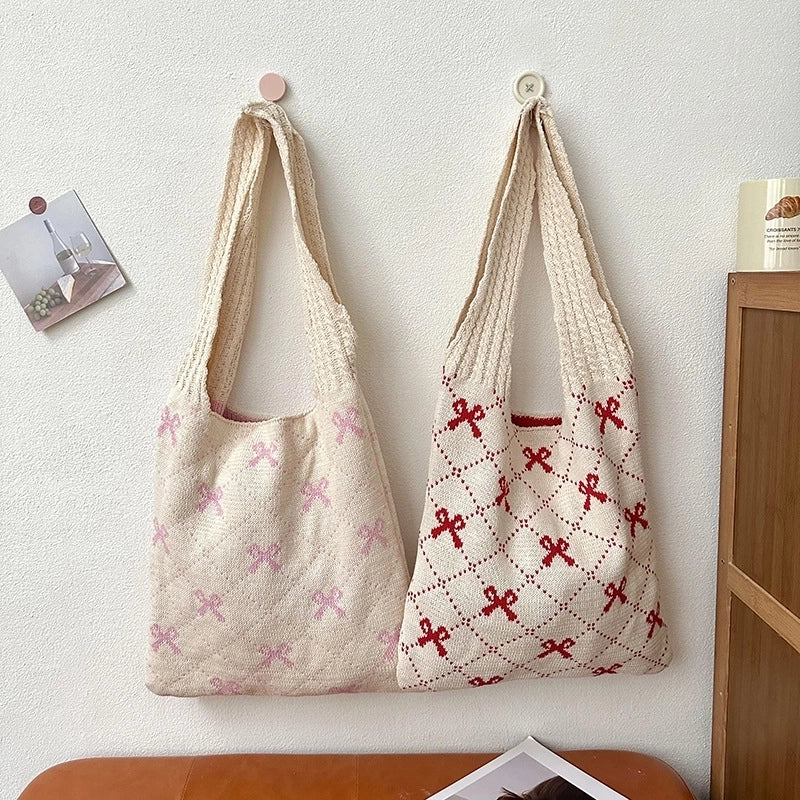 Women's Medium Polyester Bow Knot Basic Vintage Style Square Open Shoulder Bag