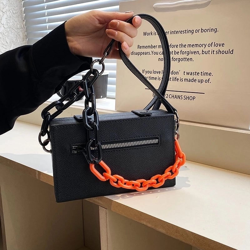 Women's Medium Pu Leather Solid Color Streetwear Lock Clasp Box Bag
