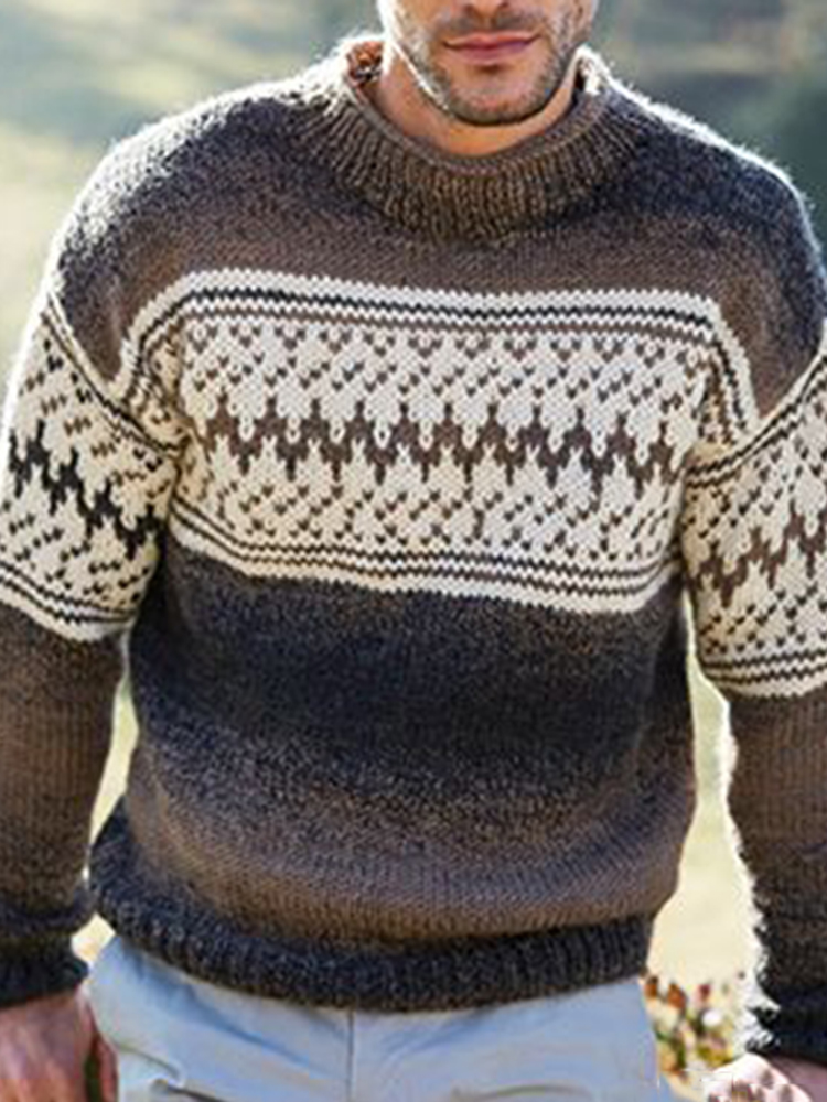 Men's Vintage Fairman Island Knit Jacquard Crew Neck Sweater