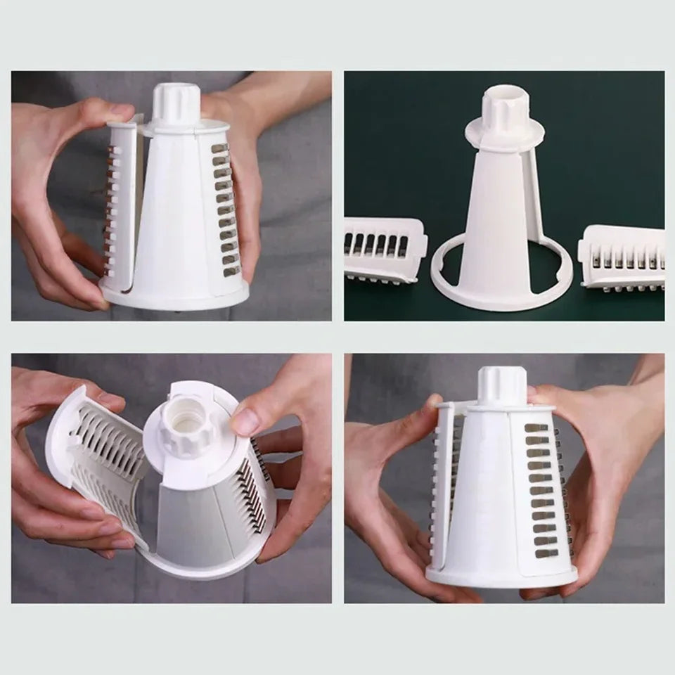 Manual Drum Grater With 10 Removable Blades.