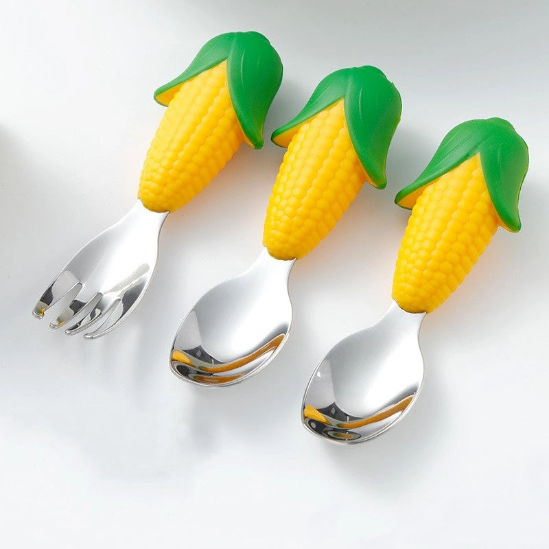 Cute Corn 304 Stainless Steel Silica Gel Spoon Fork 1 Piece