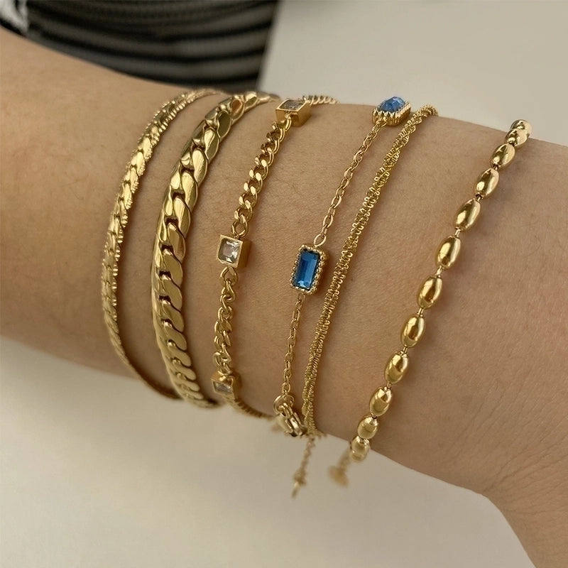 2 Pieces IG Style Modern Style Square Solid Color 304 Stainless Steel 16K Gold Plated White Gold Plated Gold Plated Zircon Bracelets In Bulk