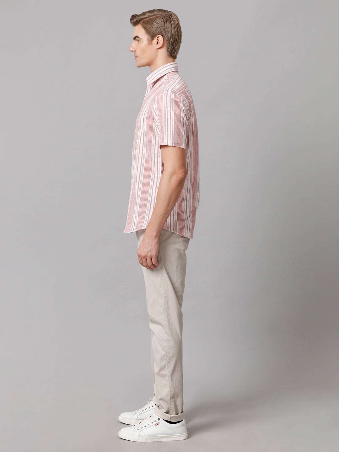 Men Striped Casual Pink Shirt (LUCIE)