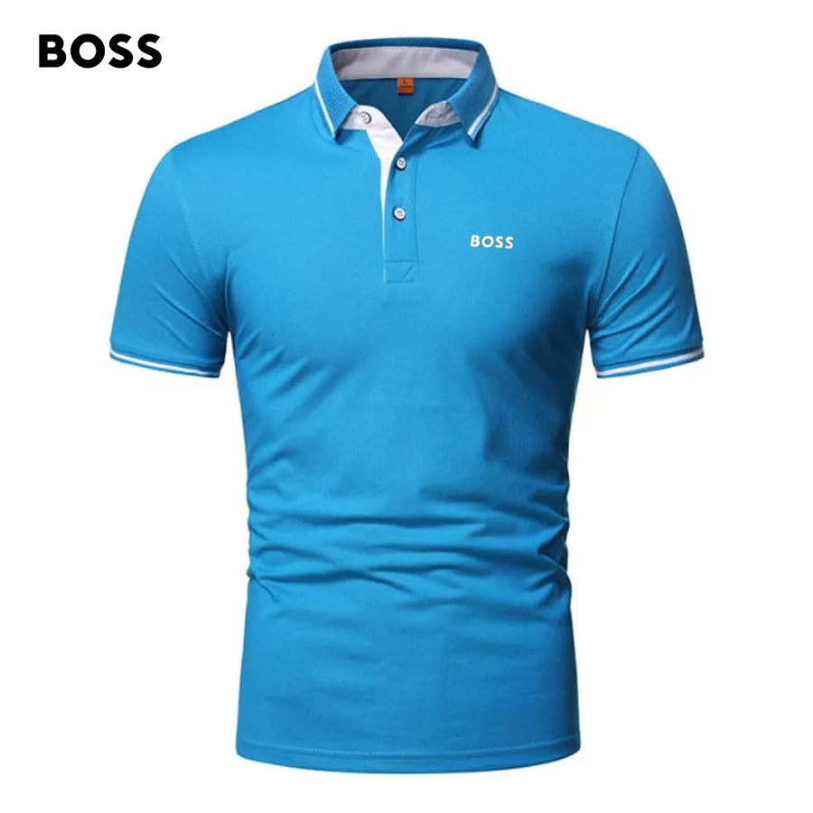 BOSS Men-s Patchwork Printed Short Sleeve POLO T-Shirt