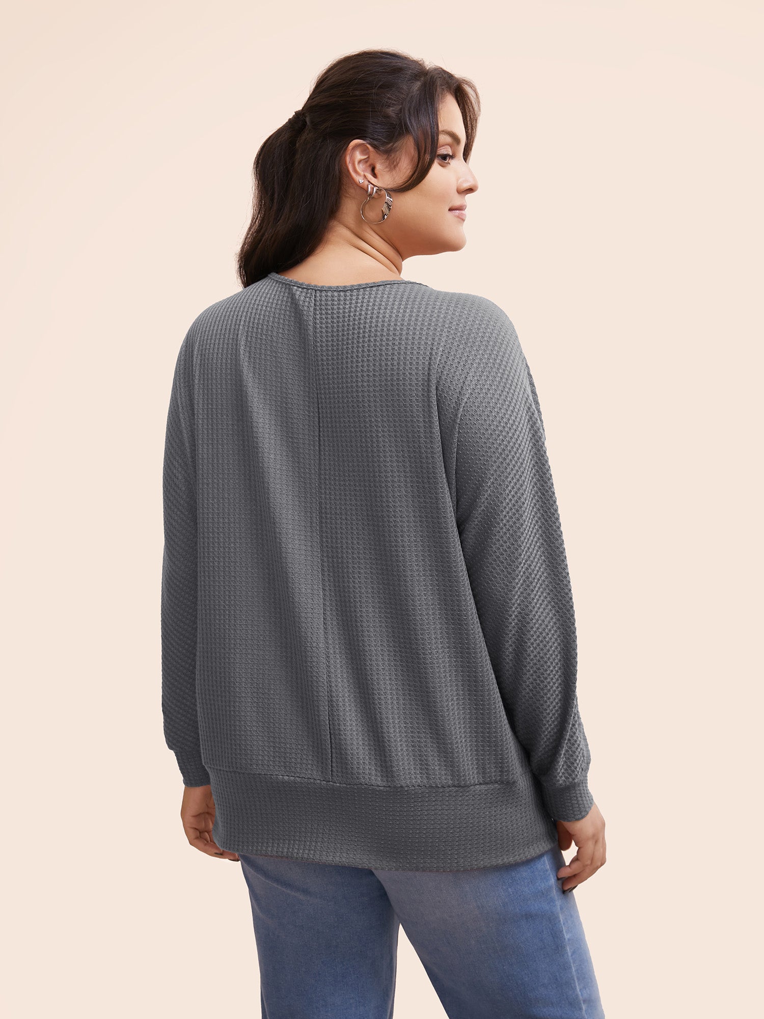Solid Waffle Knit Wrap Long Sleeve T-shirt