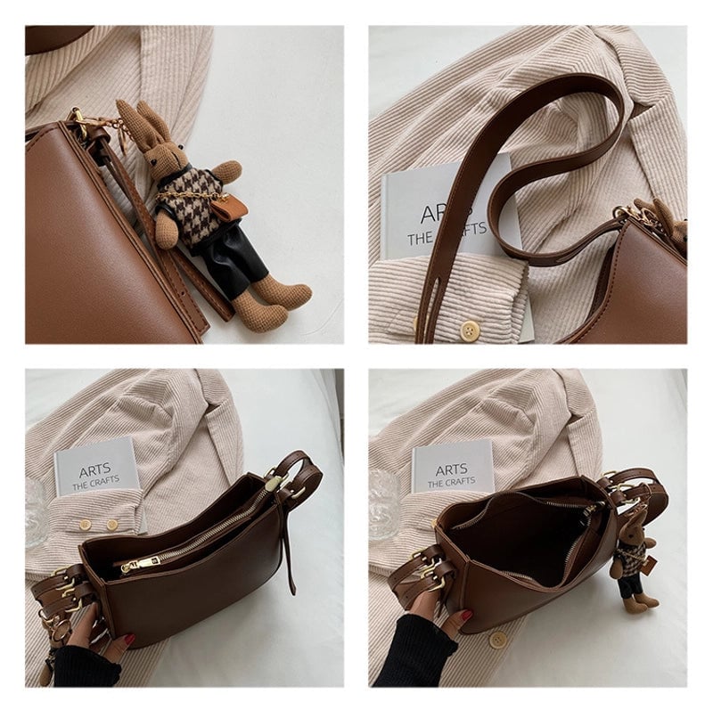 Women's Medium Pu Leather Solid Color Basic Classic Style Zipper Tote Bag