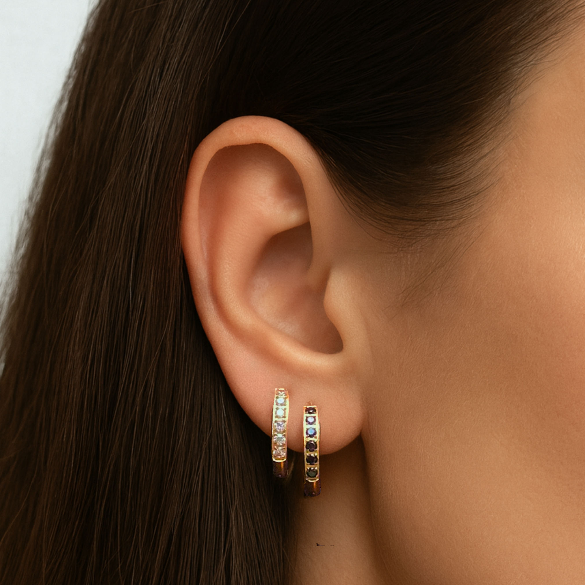 12mm classic black diamond style hoops - Gold
