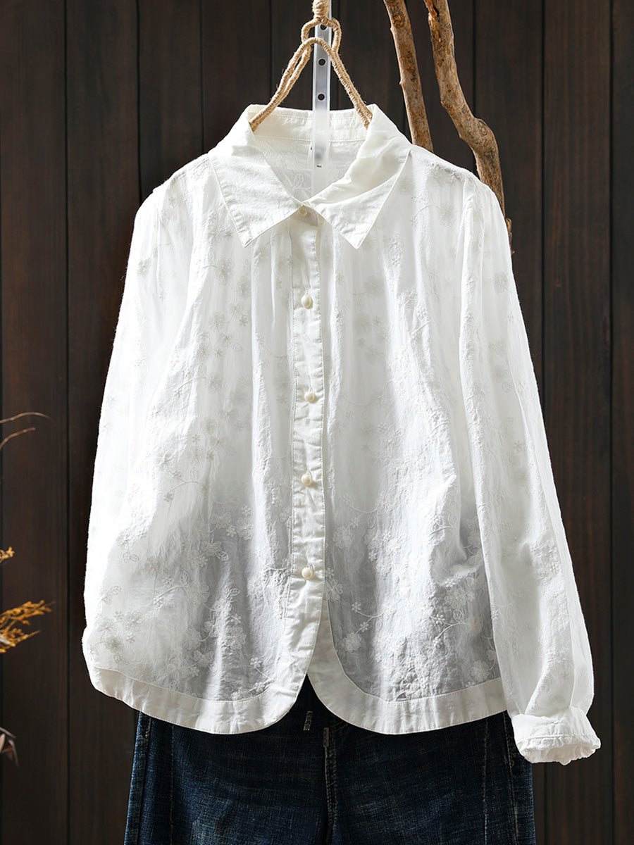 Women Summer Artsy Embroidery 100%Cotton Shirt