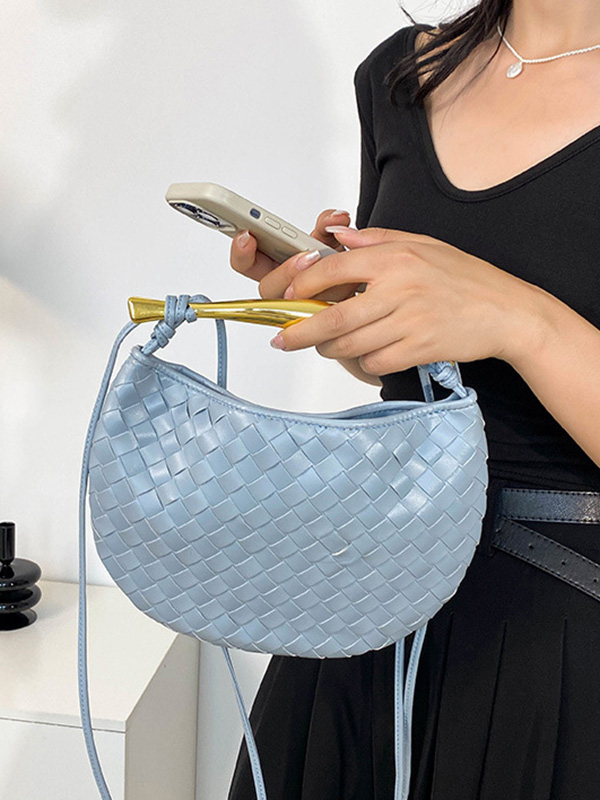 Geometric Split-Joint Woven Zipper Bags Handbags