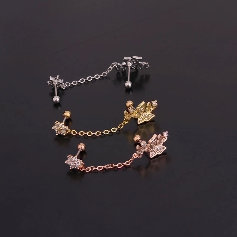 Ear Cartilage Rings & Studs Fashion Geometric 316L Stainless Steel  Copper Inlaid Zircon