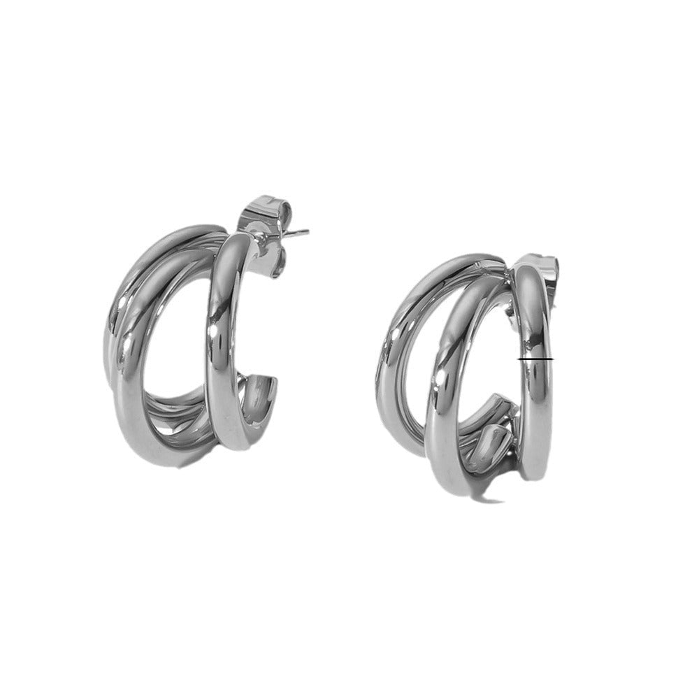 IG Style Geometric Layered Stainless Steel PVD 18K Gold Plating Drop Earrings