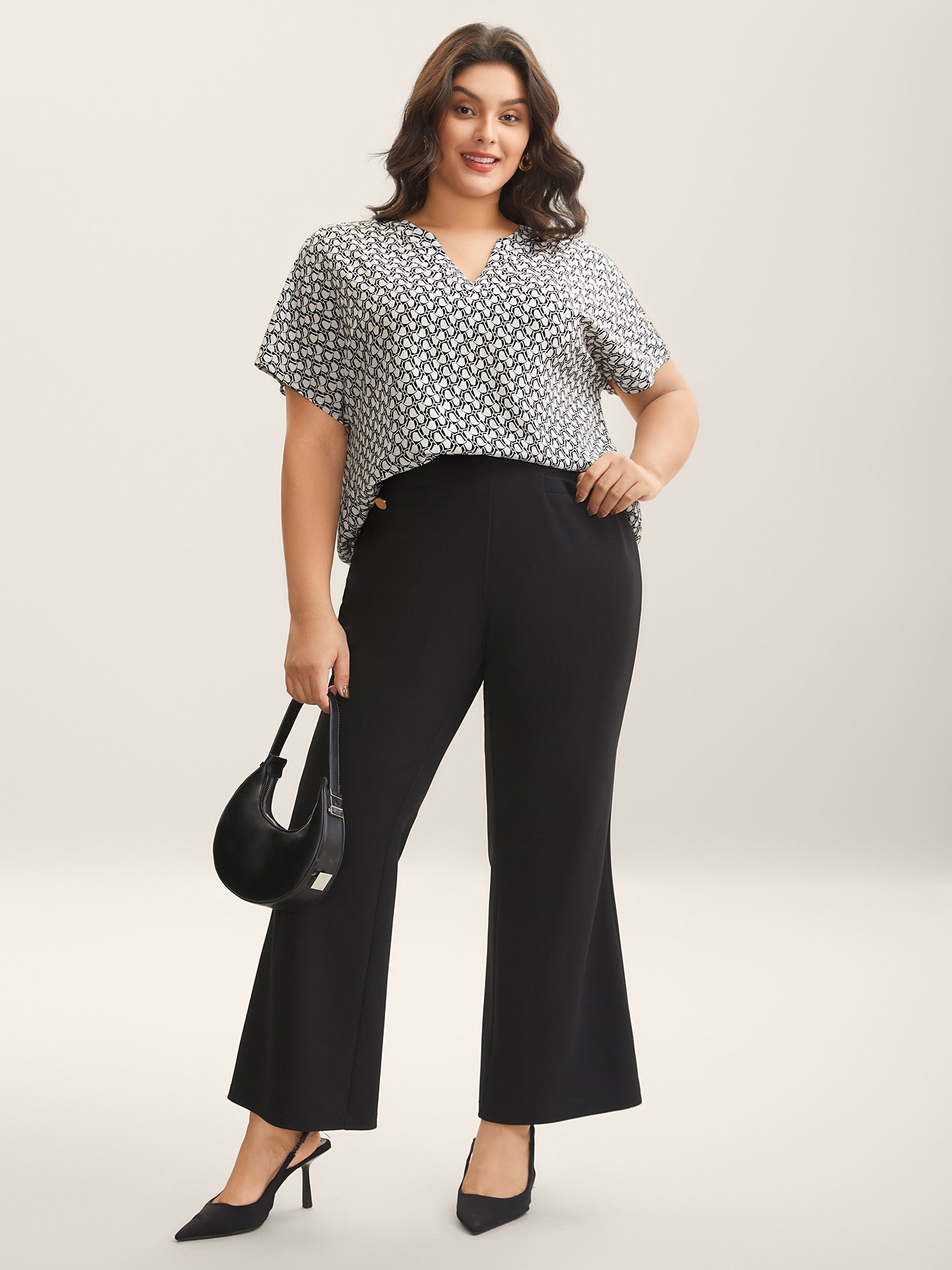 Geometric Print Notched Collar Blouse