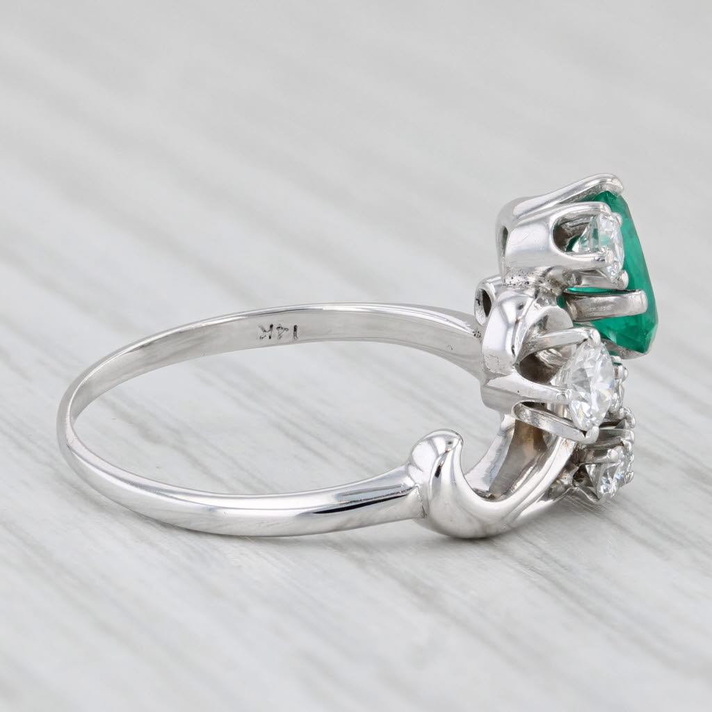 Vintage 1.17ctw Lab Created Emerald Diamond Ring 14k White Gold Size 6.5