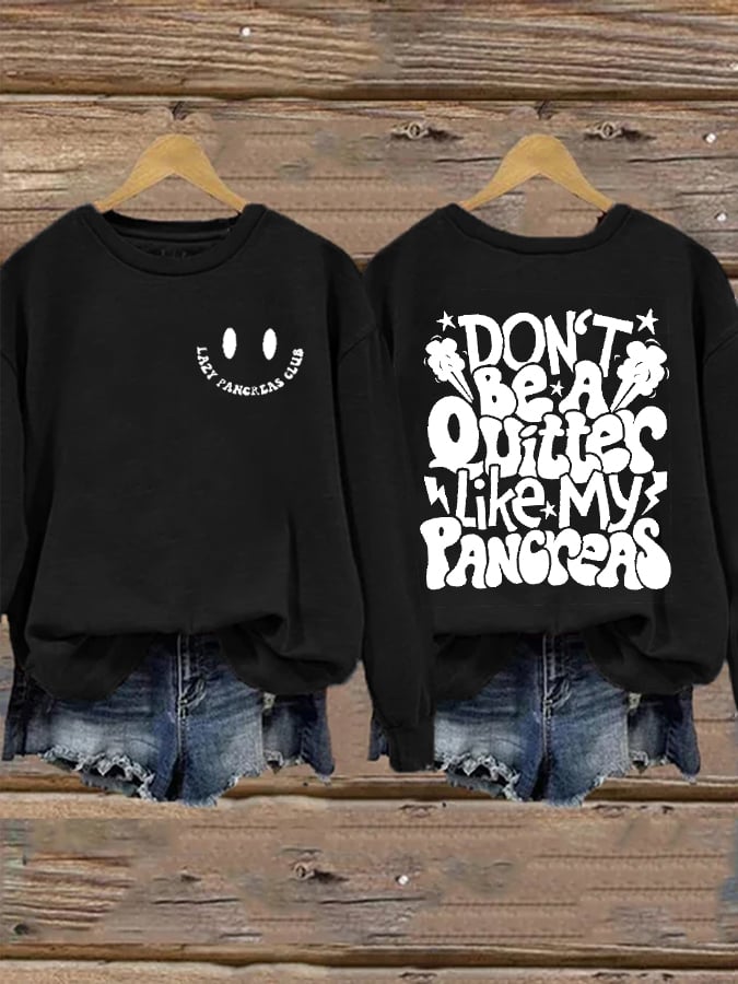 Women's Diabetes Awareness Lazy Pancreas Club Print Long Sleeve Sweatshirt