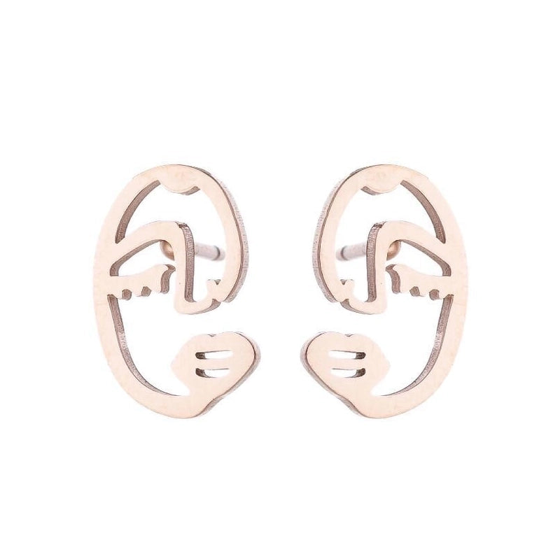 Minimalist Human Gingerbread Apple Stainless Steel Plating Hollow Out Ear Studs 1 Pair