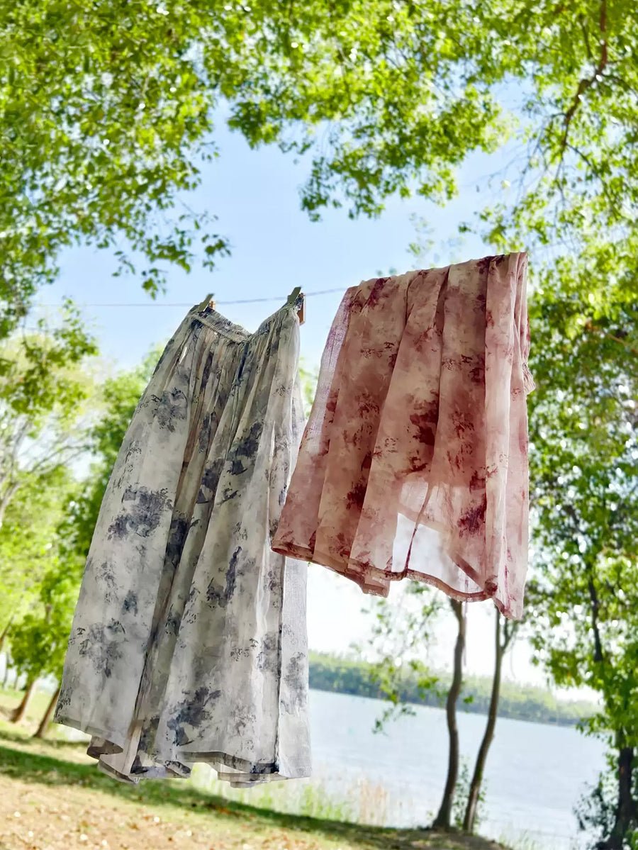 Women Summer Artsy Flower Dual-side 100%Ramie Skirt