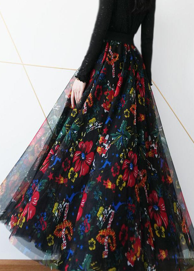 Loose Print Elastic Waist Tulle Exra Large Hem Skirts Summer