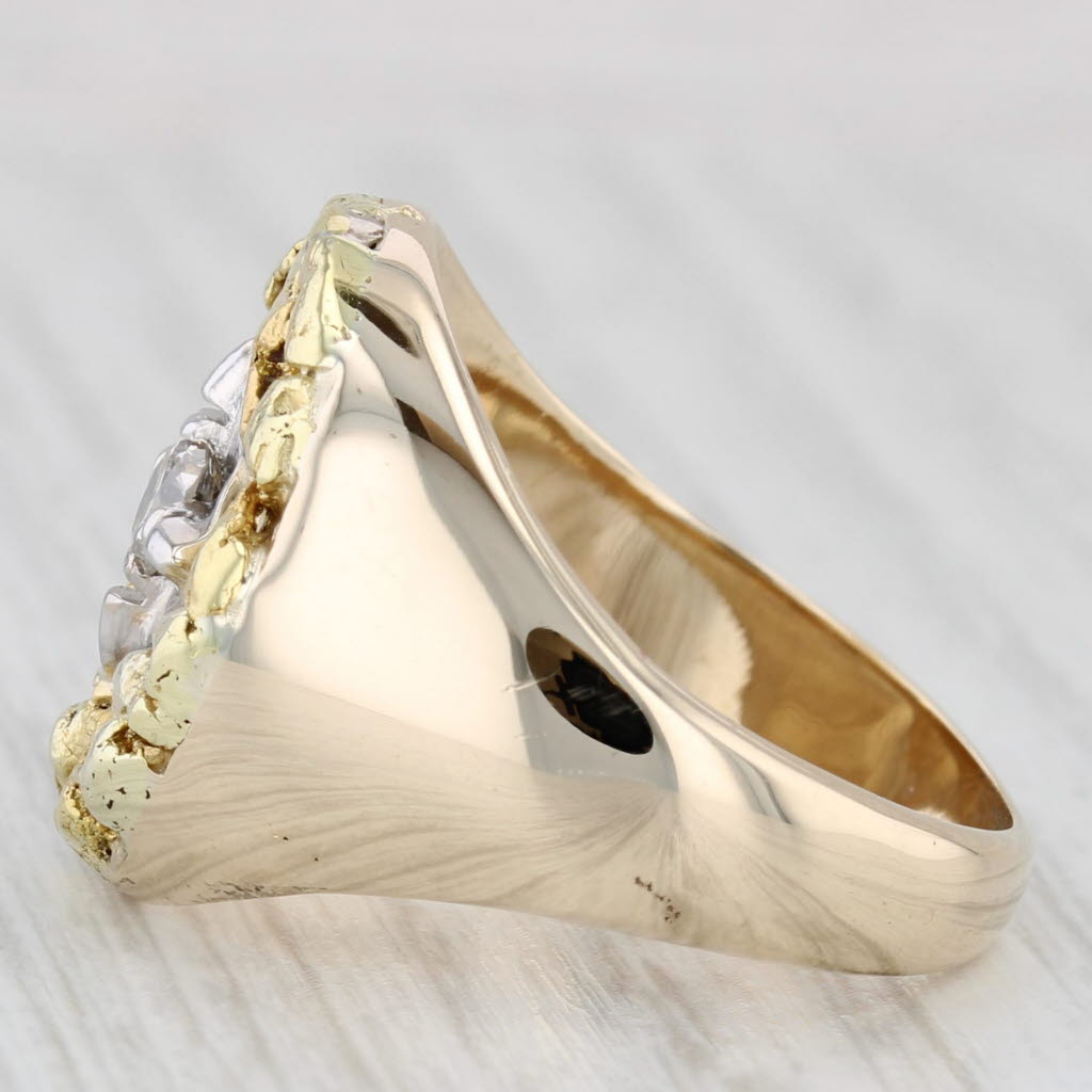 Vintage 0.22ct Diamond Solitaire Gold Nugget Ring 10k 18k Yellow Gold Size 9.25