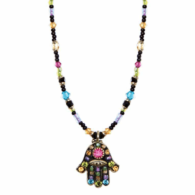 Dark Multi-Bright Hamsa Necklace