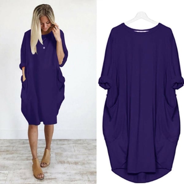 2023 New In-💝17 Colors Women Casual Loose Pocket Long Sleeves Dress